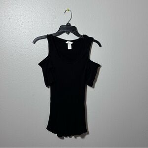 H&M Women‎ Casual Minimalist Ribbed Black Blouse Top Size Small